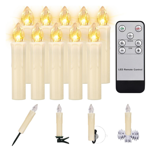 10Pcs Flameless Christmas Trees Candles with Remote Timer