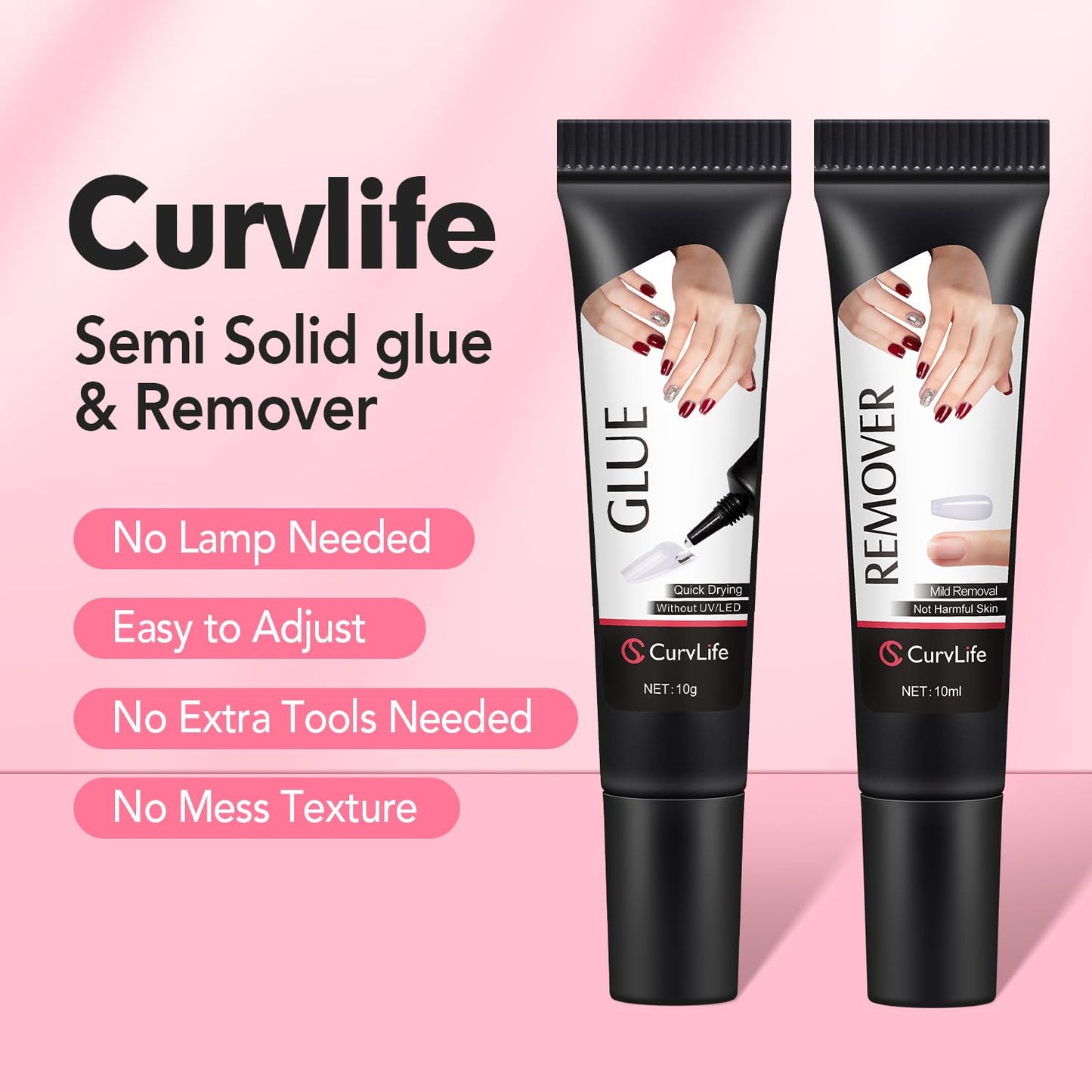 Upgraded 10g Quick-Drying Semi-Solid Nail Glue with 10ml Remover