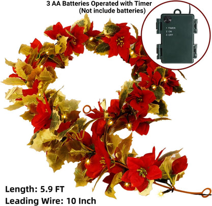 Poinsettia String Artificial Flower Holiday Lights