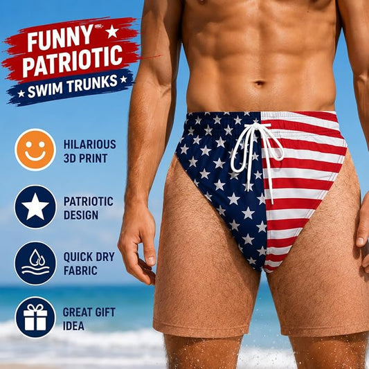 Custom Funny Patriotic Swim Trunks for Men