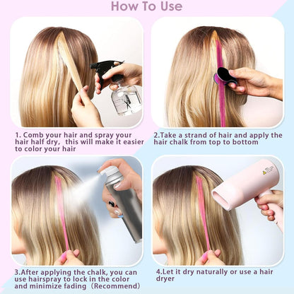 Washable Hair Chalk for Girls – 12-Color Temporary Hair Dye