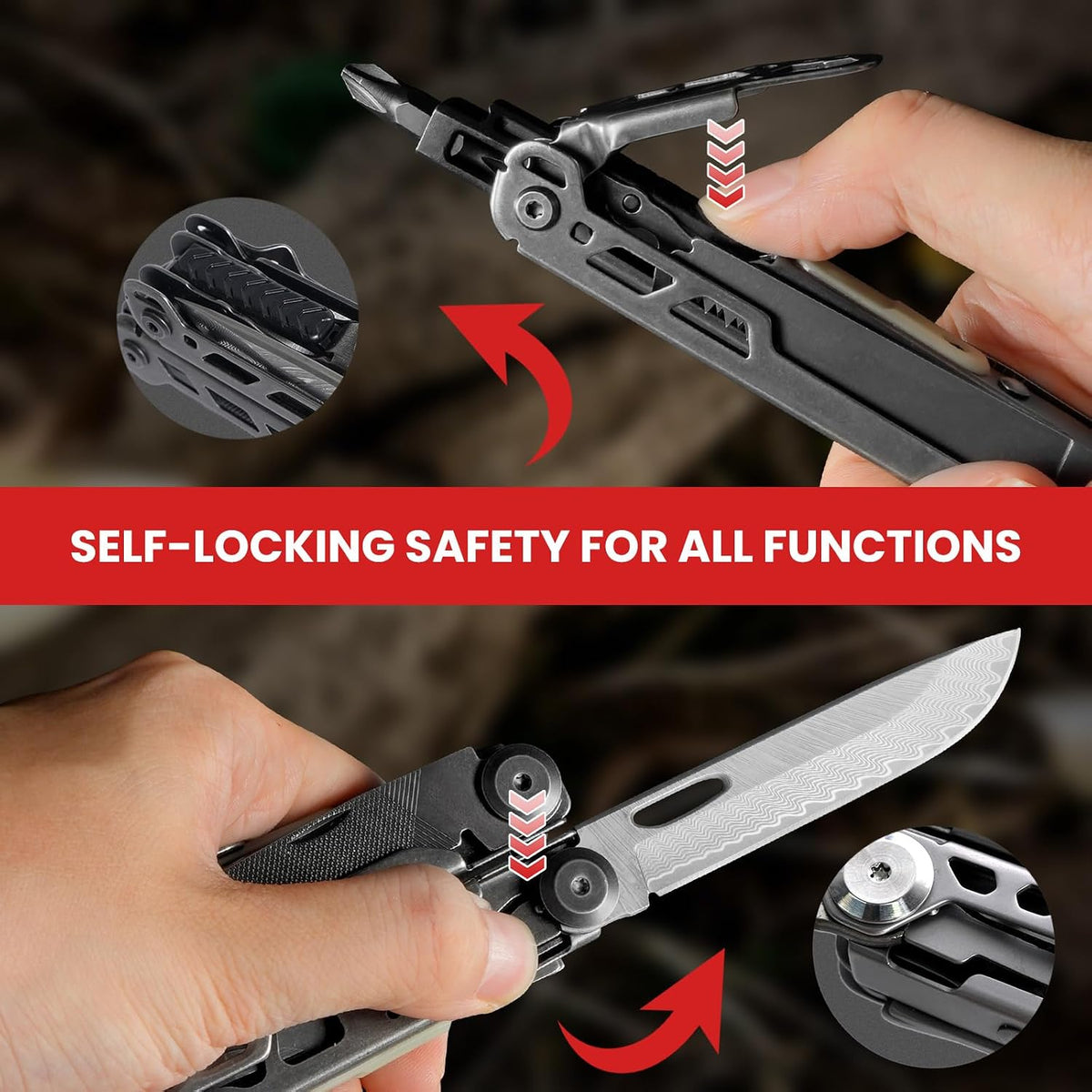 28-in-1 Stainless Steel Multitool with Self-Locking Pliers