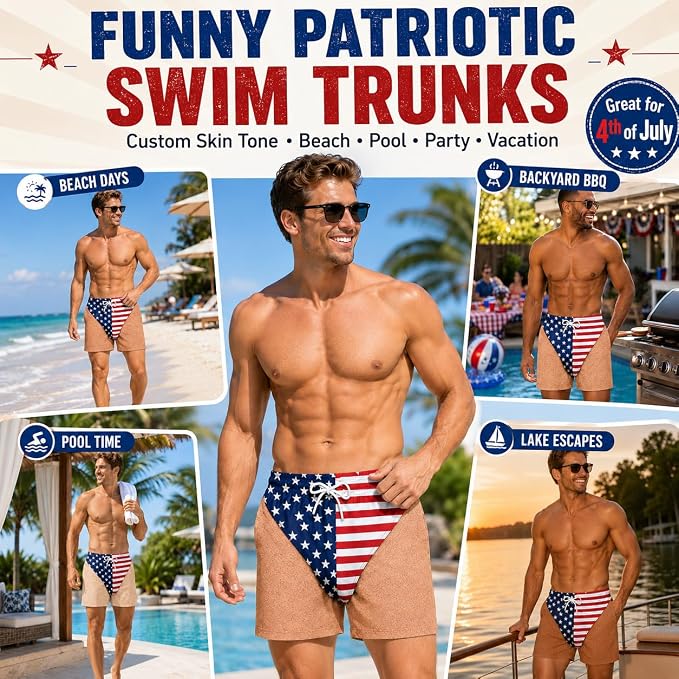 Custom Funny Patriotic Swim Trunks for Men