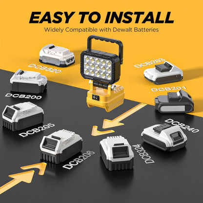 6000 Lumen 40W LED Work Light -Compatible with Dewalt 20V Max Battery