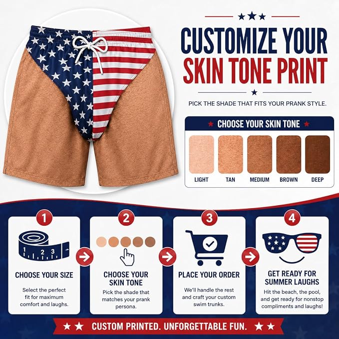 Custom Funny Patriotic Swim Trunks for Men