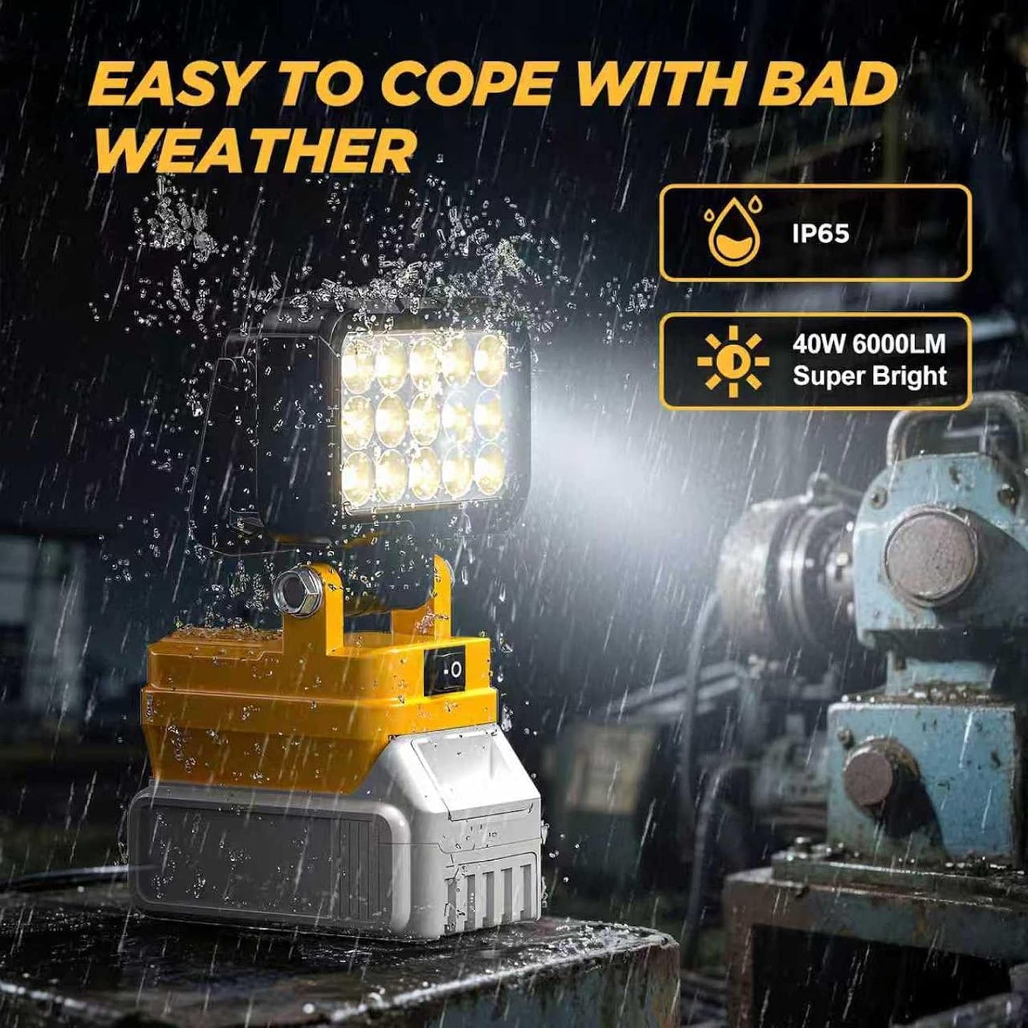 6000 Lumen 40W LED Work Light -Compatible with Dewalt 20V Max Battery