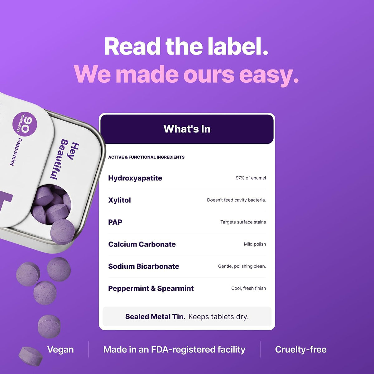Purple Toothpaste Tablets with Hydroxyapatite & PAP – Fluoride-Free