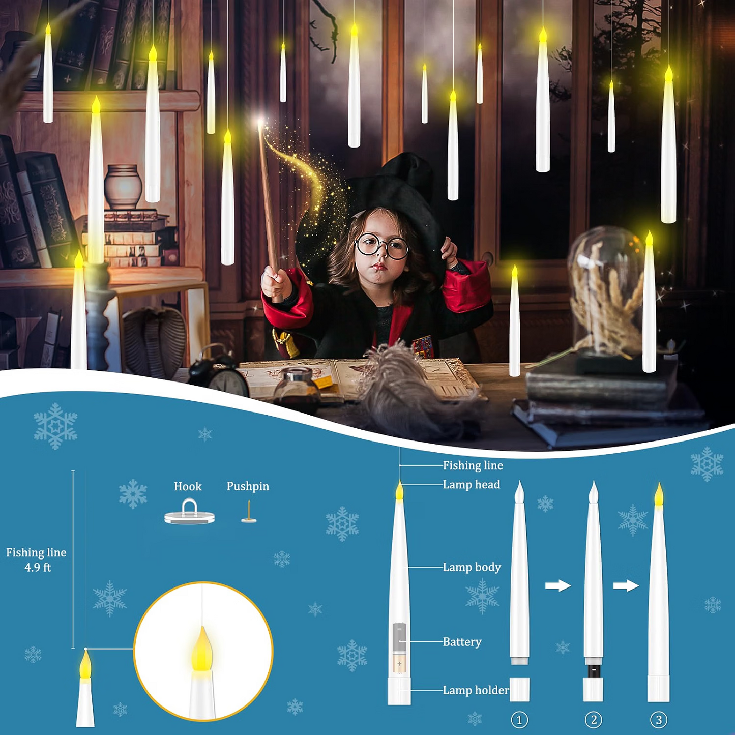 Flameless Candles with Magic Wand Remote for Christmas & Halloween Decor