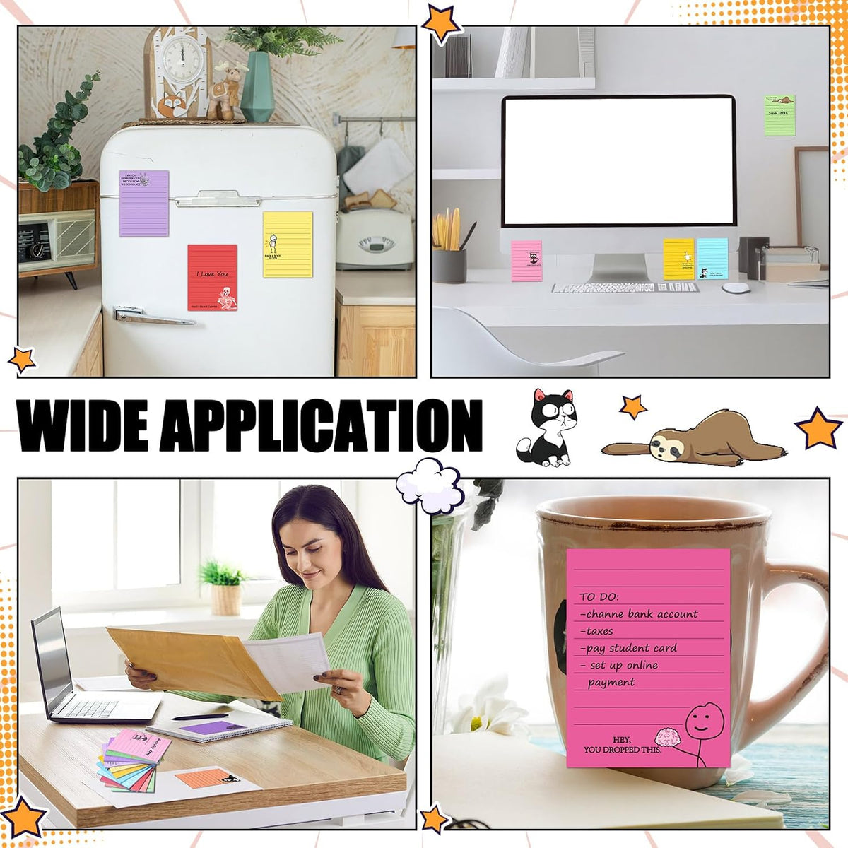 12 Pcs Funny Sticky Notes for Work 4x3''