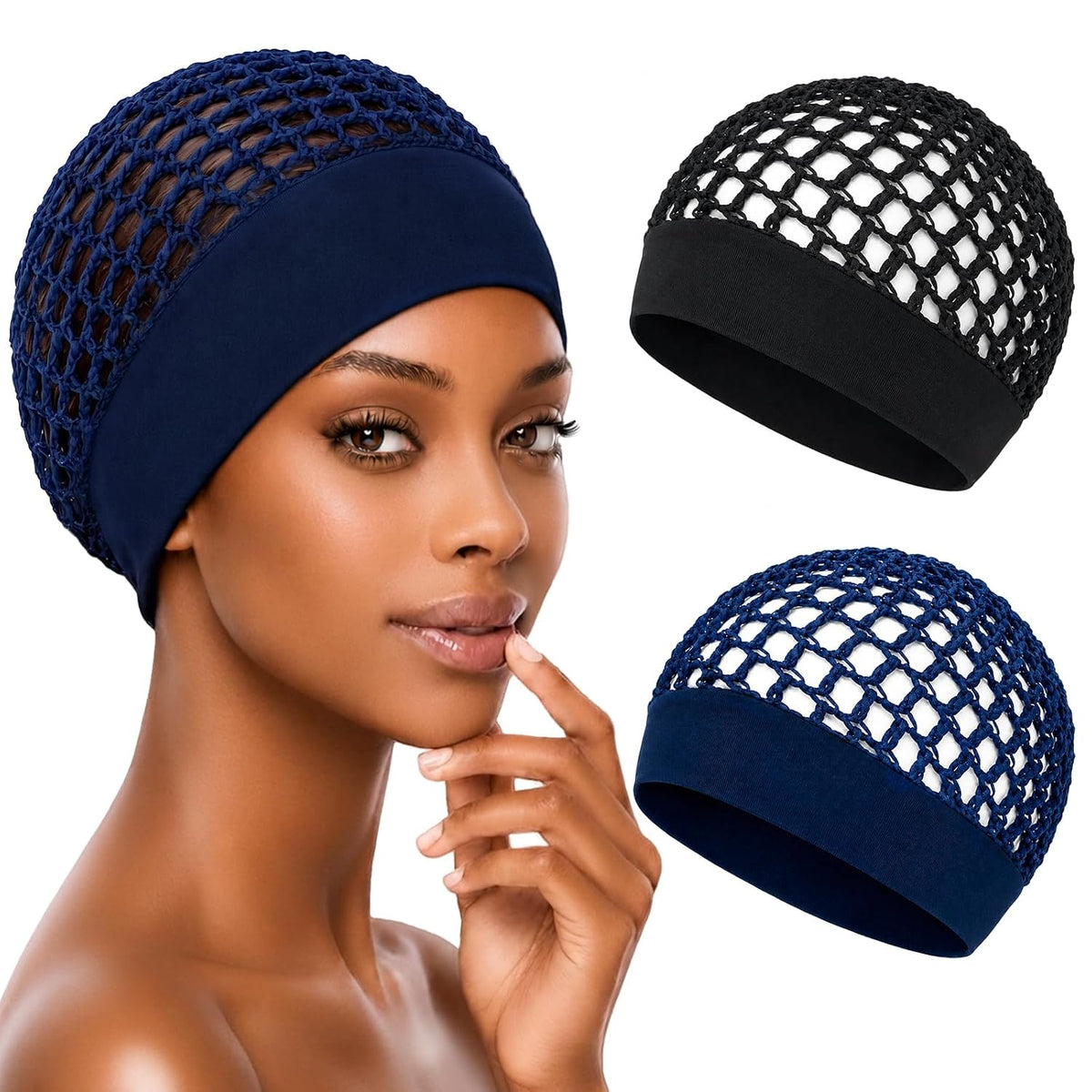 2 Pieces Comfortable Elastic Knit Hair Net for Sleeping