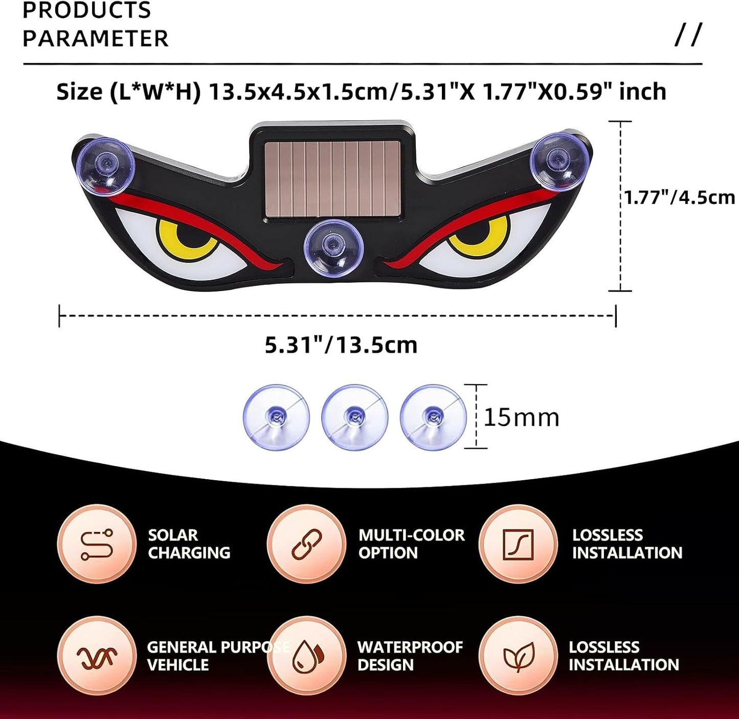 Vampire Devil Eye LED Car Window Display, Solar & USB Powered