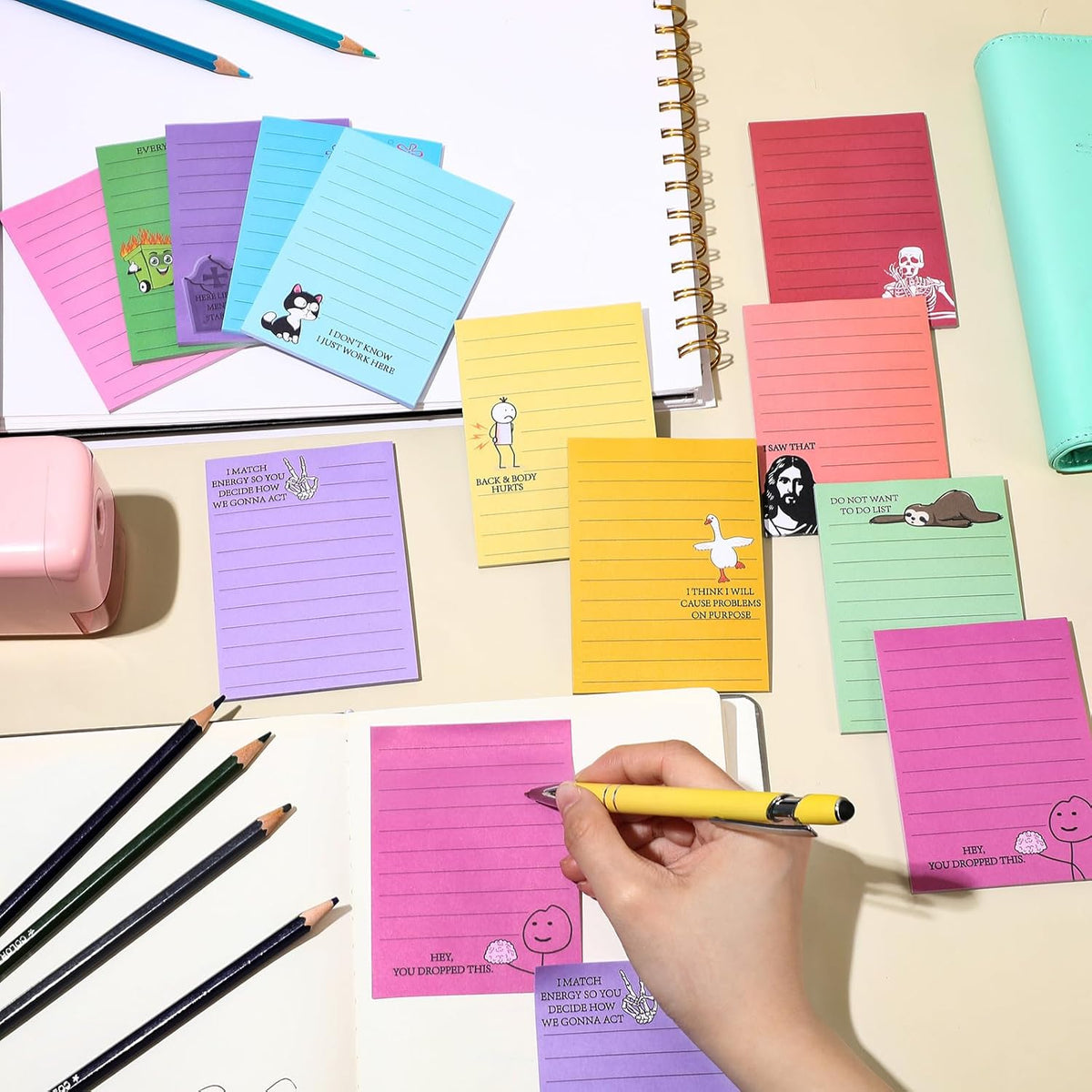 12 Pcs Funny Sticky Notes for Work 4x3''