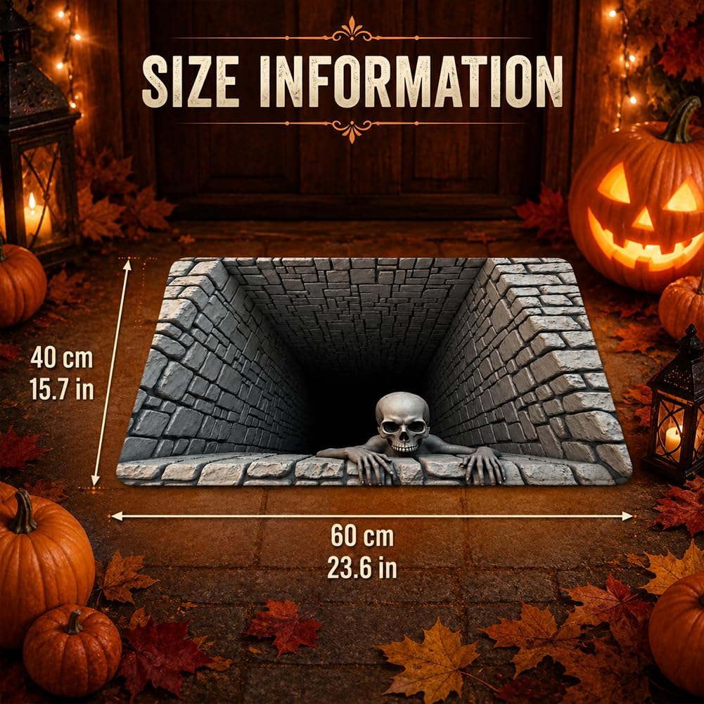 3D Halloween Skull Doormat – Optical Illusion Crystal Velvet Rug