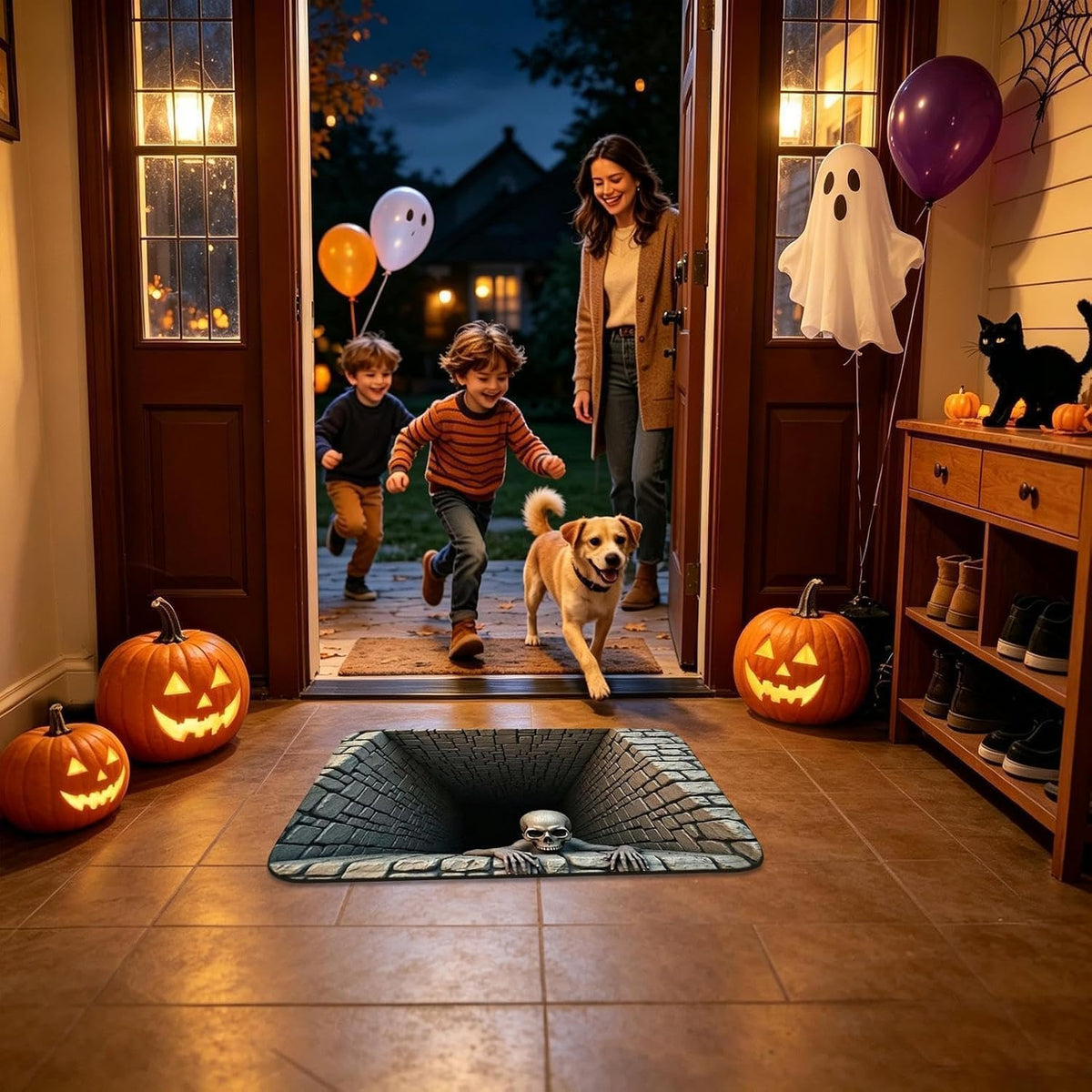 3D Halloween Skull Doormat – Optical Illusion Crystal Velvet Rug