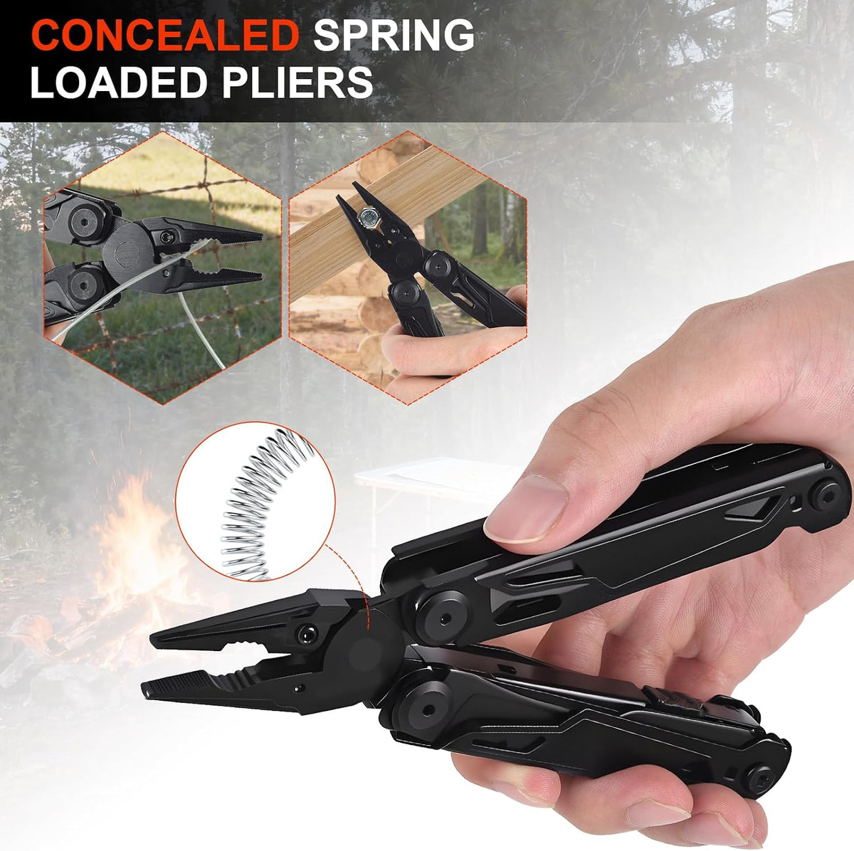 28-in-1 Stainless Steel Multitool with Self-Locking Pliers