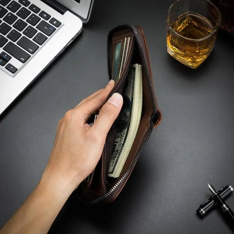 Secure Zipper Around Bifold Wallet for Mens