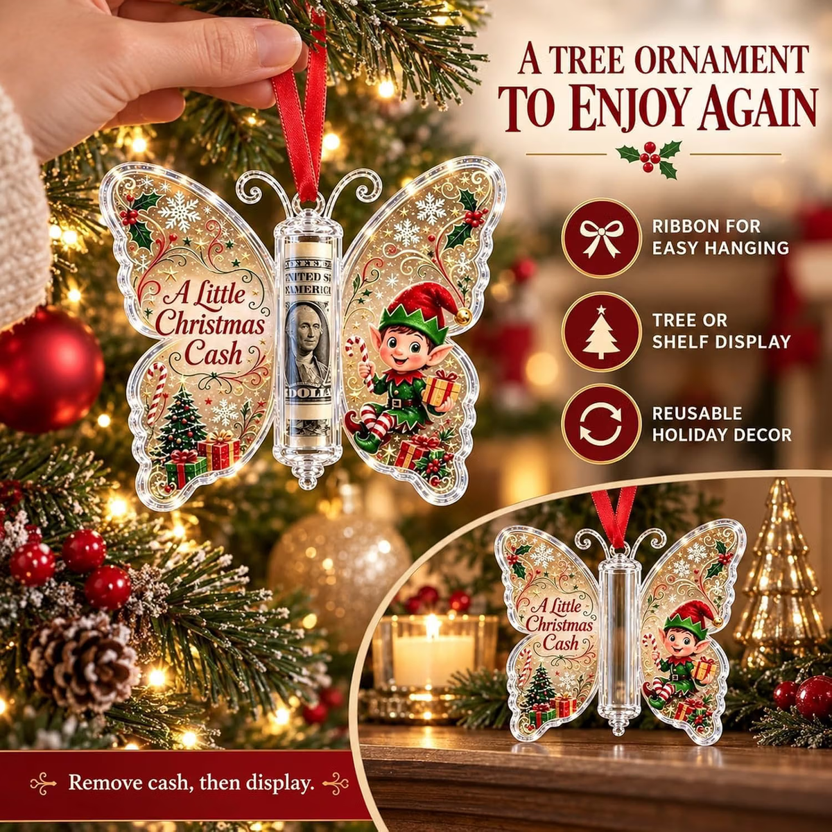 Christmas Cash Gift Ornament – Butterfly Money Holder Set