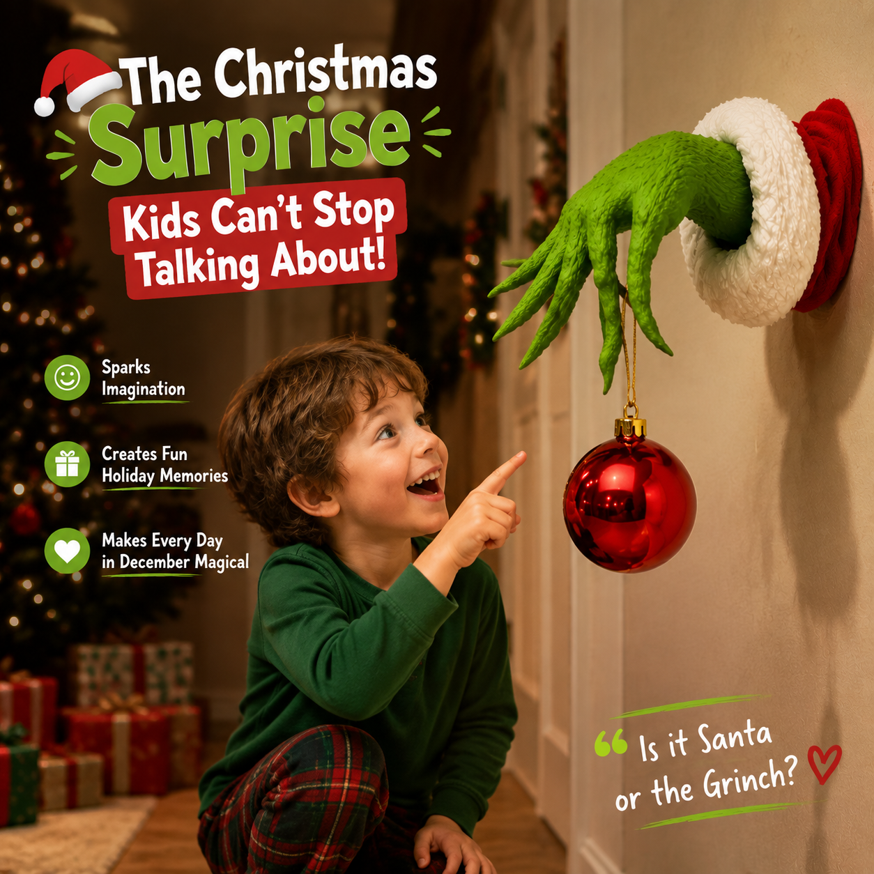 The Christmas Mischief Hand™ – Fun Holiday Wall Decor with Hanging Ornament