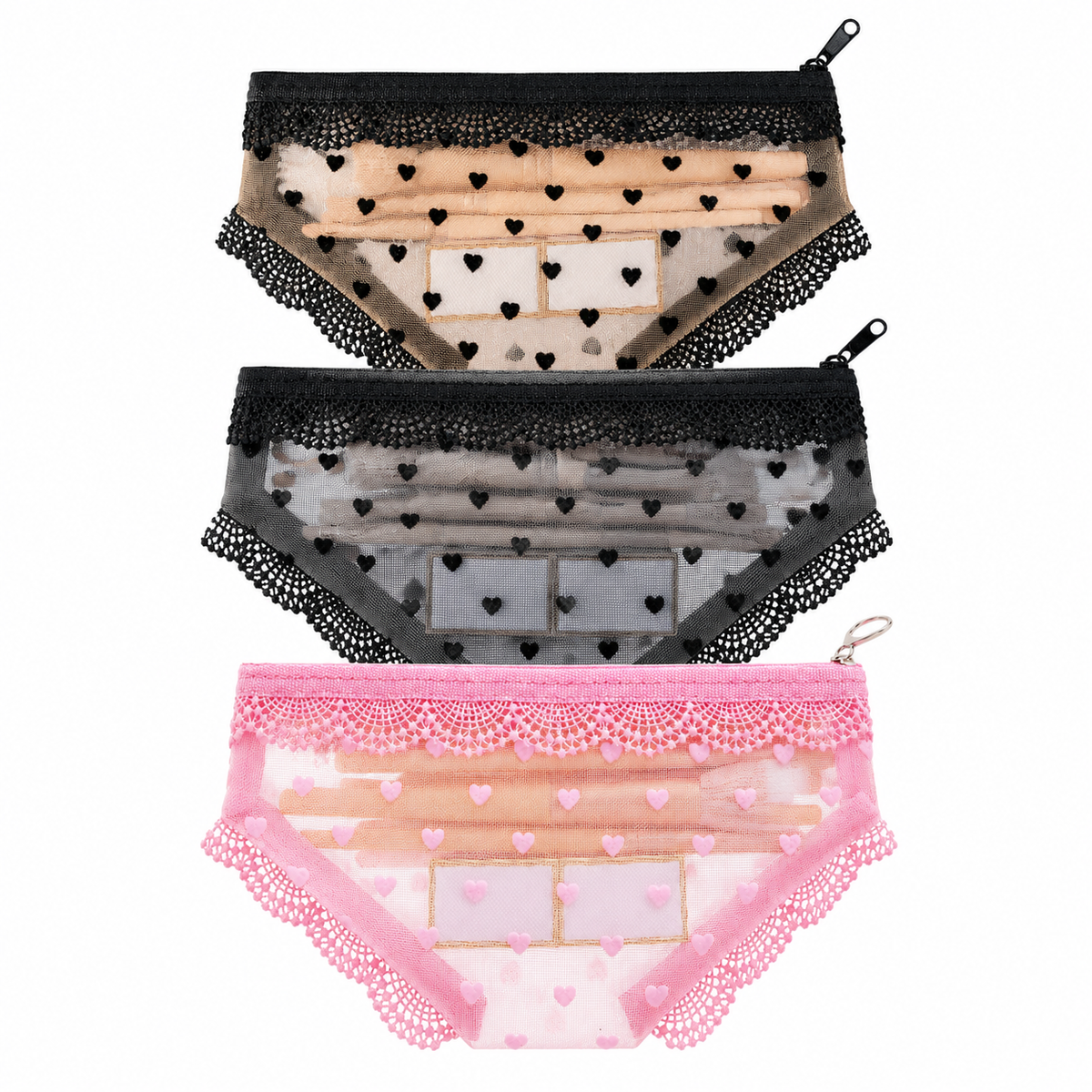 Cute Lace Triangle Briefs Shape Mesh Makeup Bags