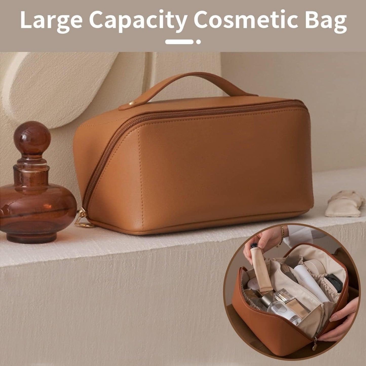 PU Leather Waterproof Makeup Pouch – Travel Cosmetic Organizer, 4 Colors