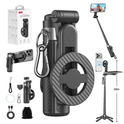 Upgrated 4-in-1 Magnetic Selfie Stick with Remote for Cell Phone 360° Rotation