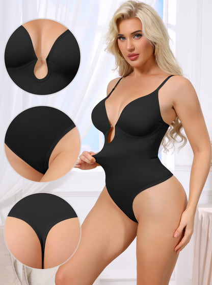 Deep V-Neck Thong Bodysuit – Tummy Control Shapewear
