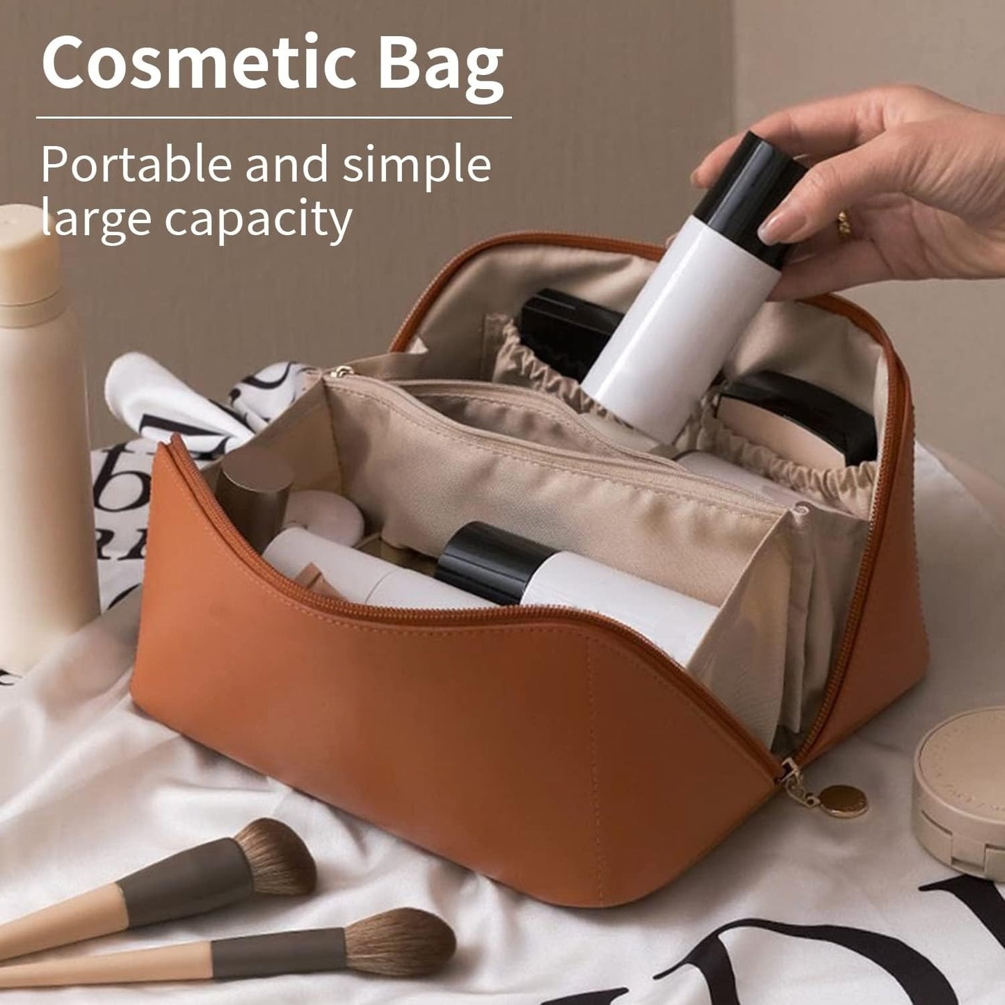 PU Leather Waterproof Makeup Pouch – Travel Cosmetic Organizer, 4 Colors