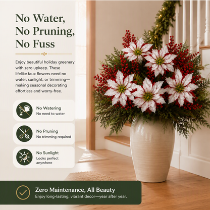 🌺🎄Christmas Poinsettia Planter Inserts – Set of 6 Holiday Floral Picks