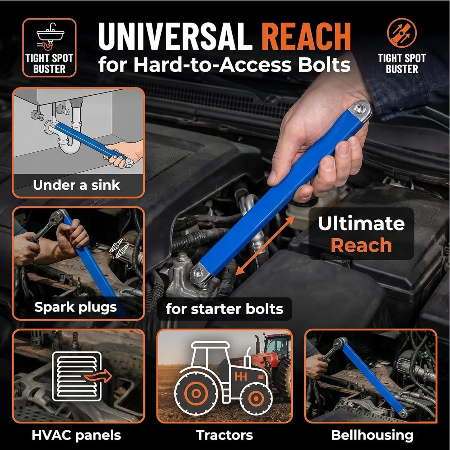 9.8" Zero-Degree Extension Wrench for Tight Spaces