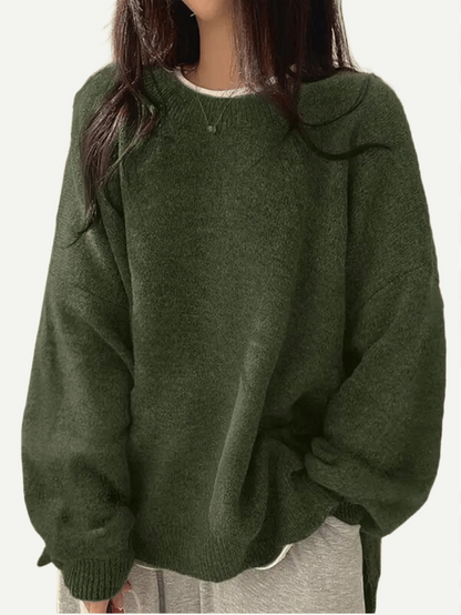 Women's Drop Shoulder Split Hem Sweater