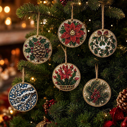 6Pcs DIY Wooden Christmas Tree Diamond Painting Ornaments