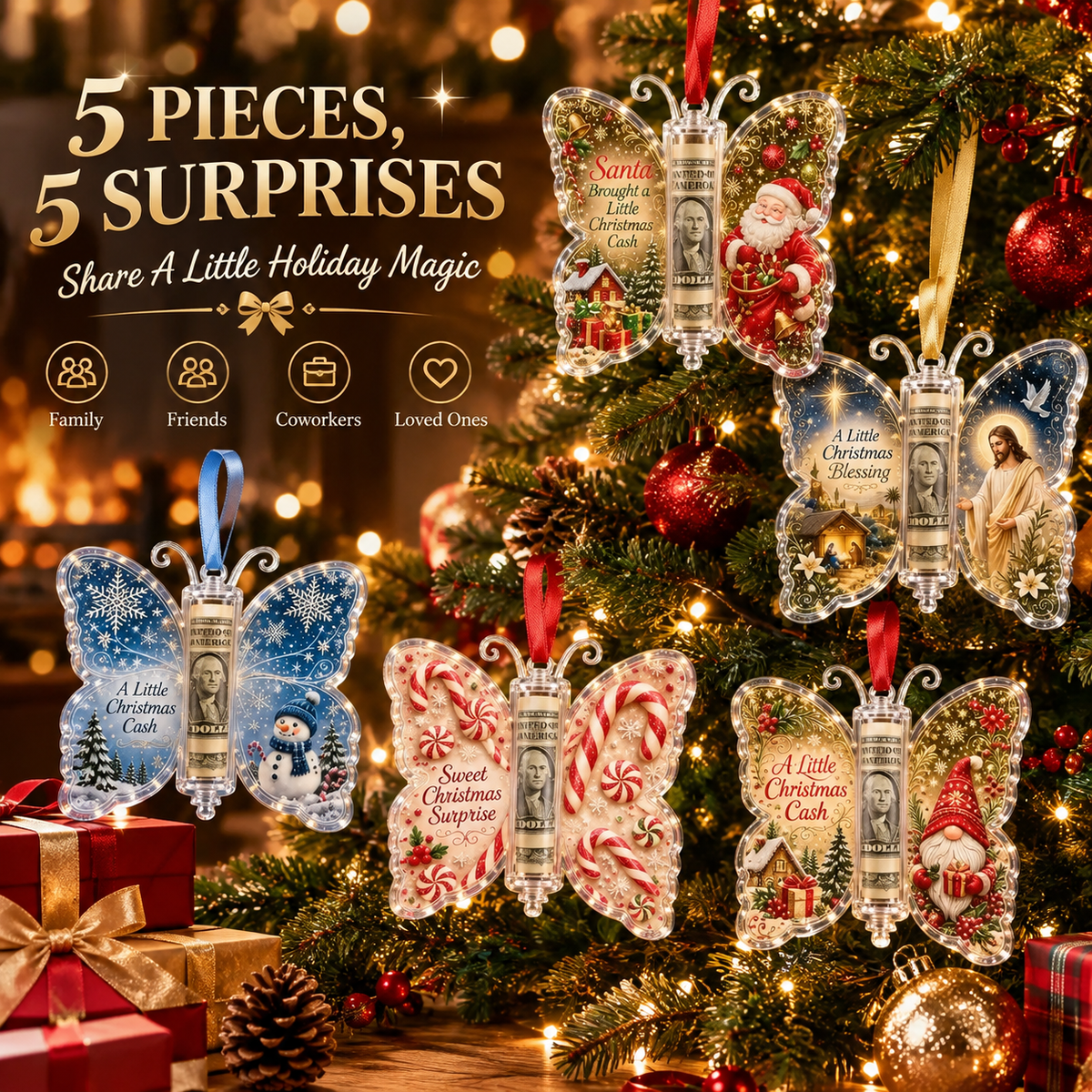 Christmas Cash Gift Ornament – Butterfly Money Holder Set