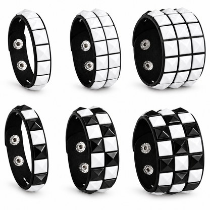 6Pcs Punk Rock Wide Artificial Leather Cuff Bracelets