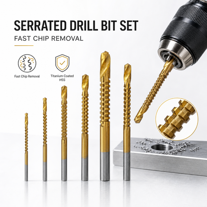 Titanium HSS Serrated Drill Bit Set – 6-Pack, 3–8mm, Fast Chip Removal