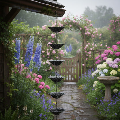 Decorative Metal Rain Chain – Garden Downspout Water Guide (4 Styles)