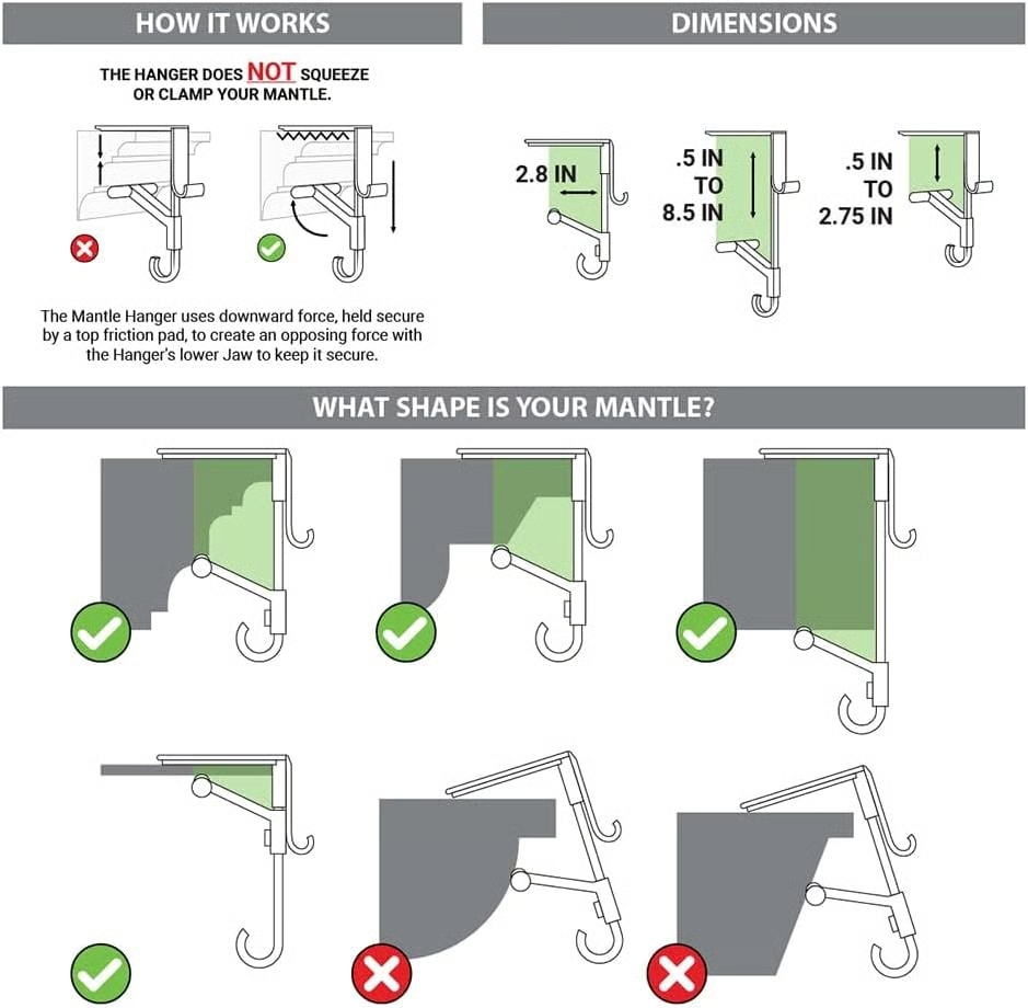 Adjustable Mantel Hook|No-Drill Fireplace Garland Hangers for Mantel