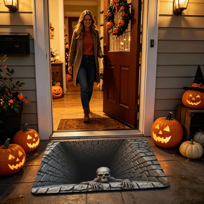 3D Halloween Skull Doormat – Optical Illusion Crystal Velvet Rug