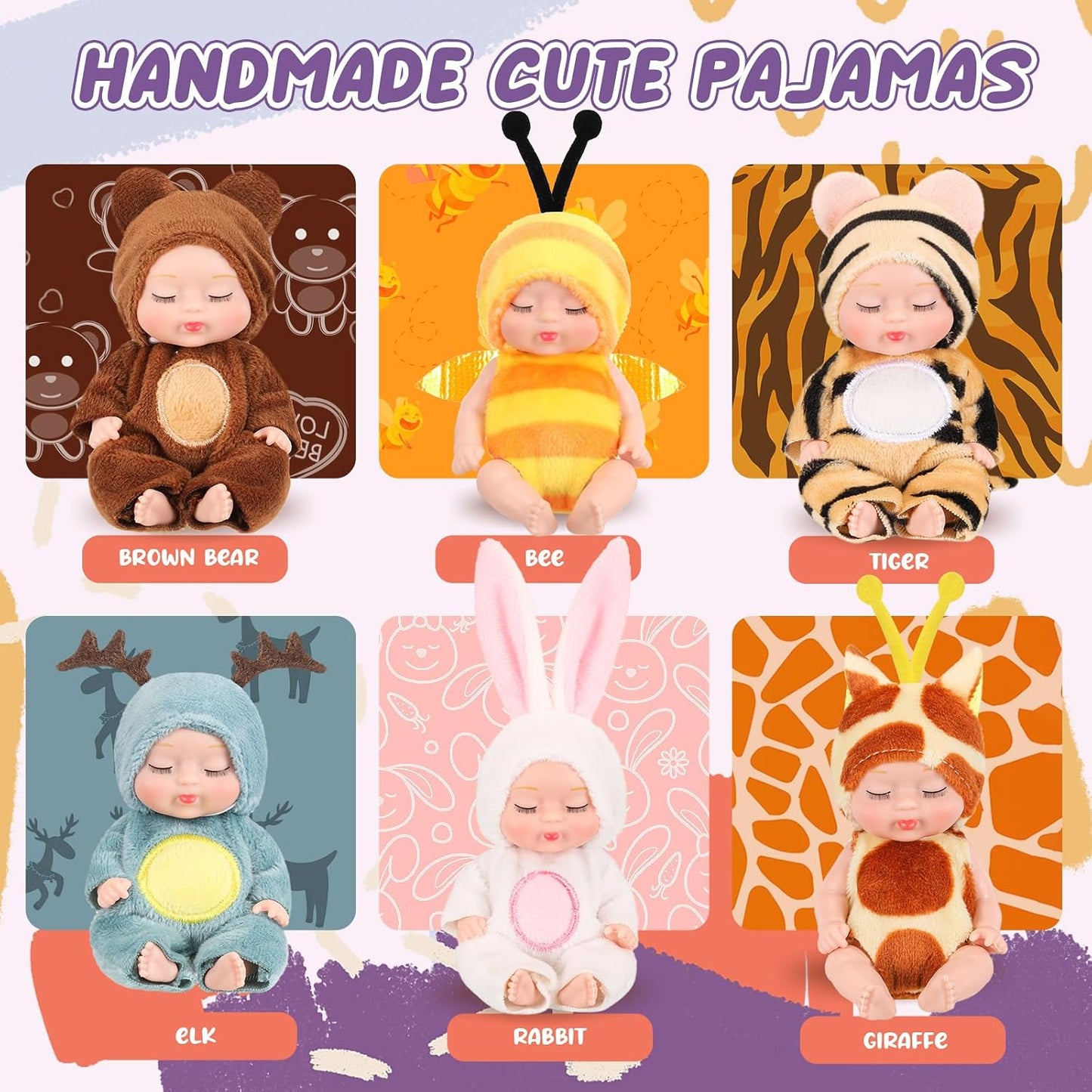 6 Piece Fairy Princess Doll Set-4.3 Inch Lifelike Newborn Baby Dolls