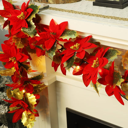 Poinsettia String Artificial Flower Holiday Lights