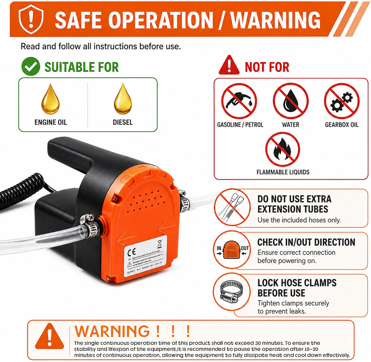 12V Oil Extractor Pump — Electric Oil Change Transfer Pump