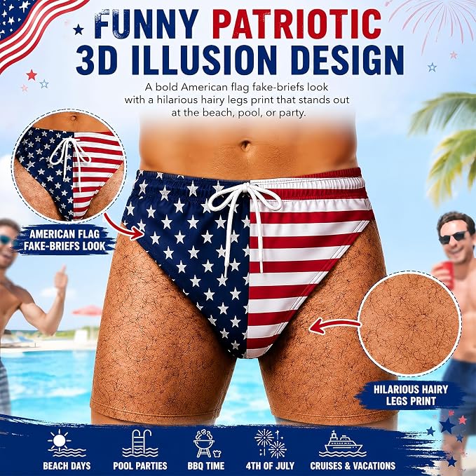 Custom Funny Patriotic Swim Trunks for Men
