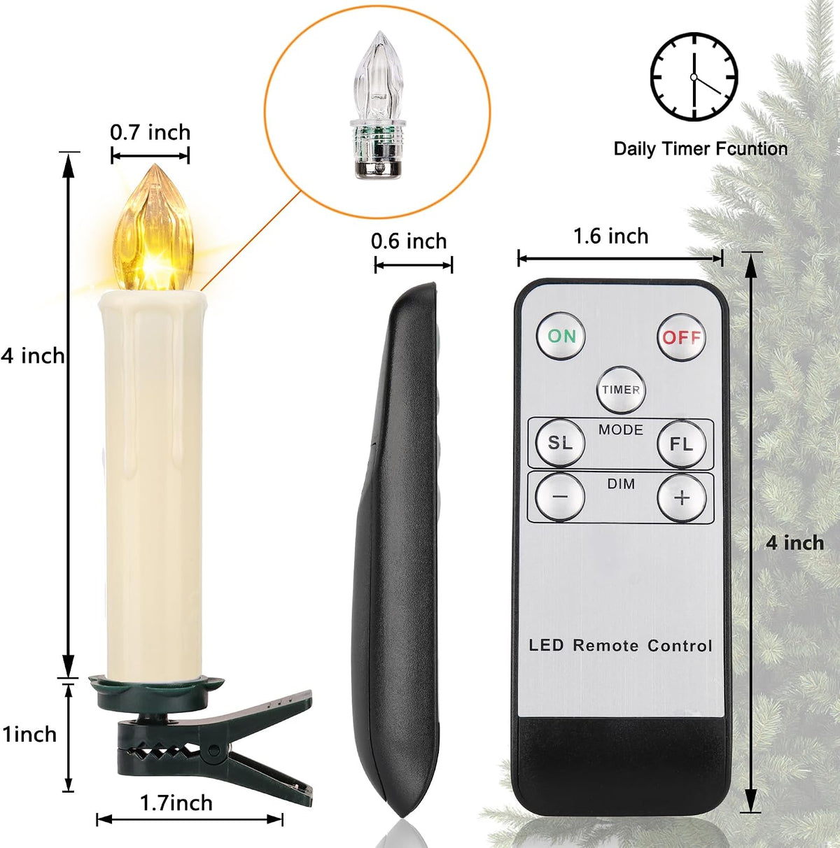 10Pcs Flameless Christmas Trees Candles with Remote Timer
