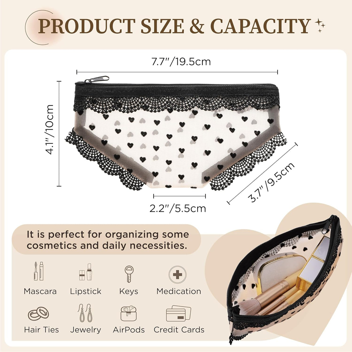 Cute Lace Triangle Briefs Shape Mesh Makeup Bags