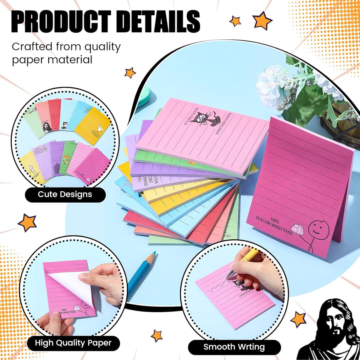 12 Pcs Funny Sticky Notes for Work 4x3''