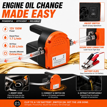 12V Oil Extractor Pump — Electric Oil Change Transfer Pump
