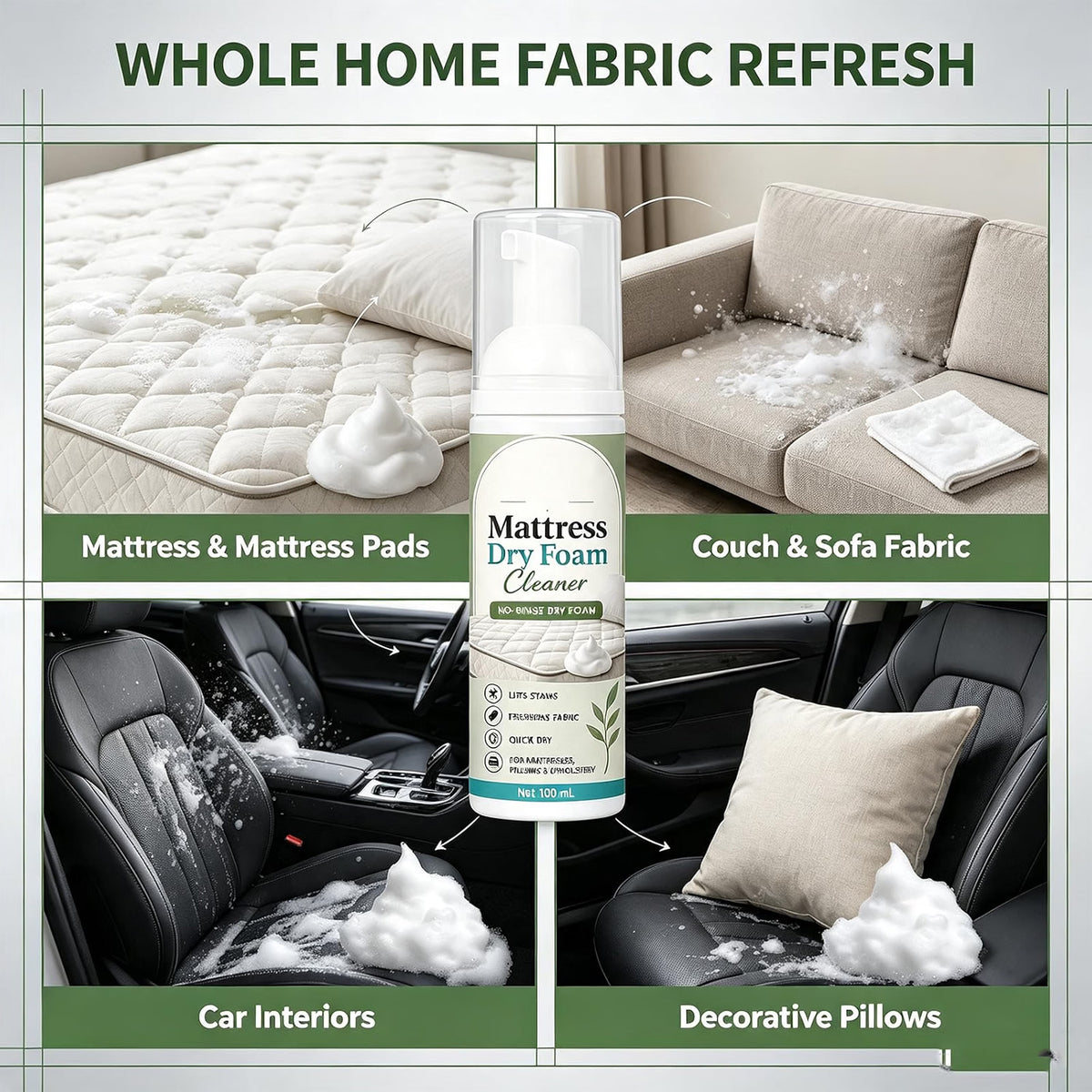 No‑rinse Mattress Dry Foam Cleaner