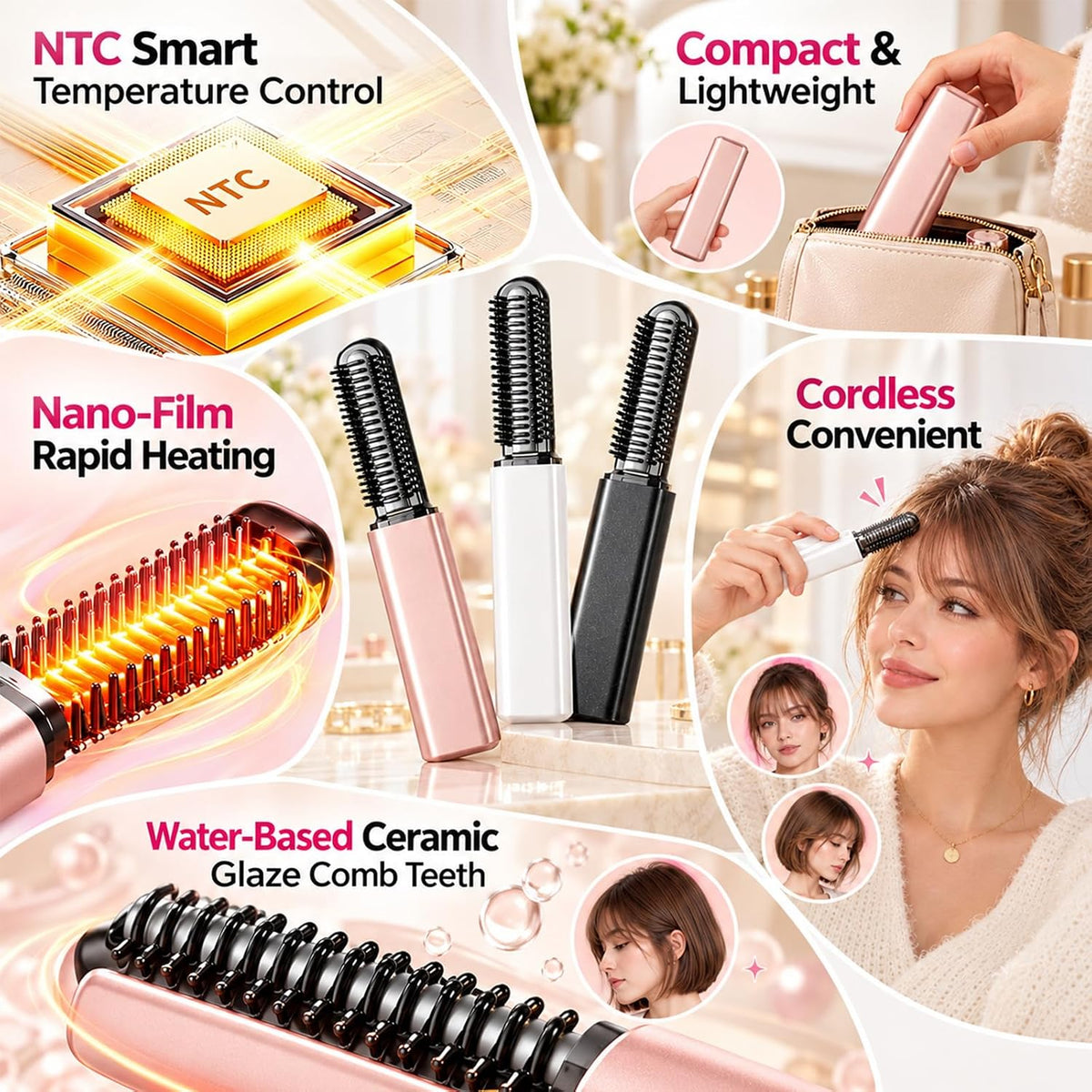 Mini Cordless Heated Styling Brush|Effortless Styling, Wherever You Go