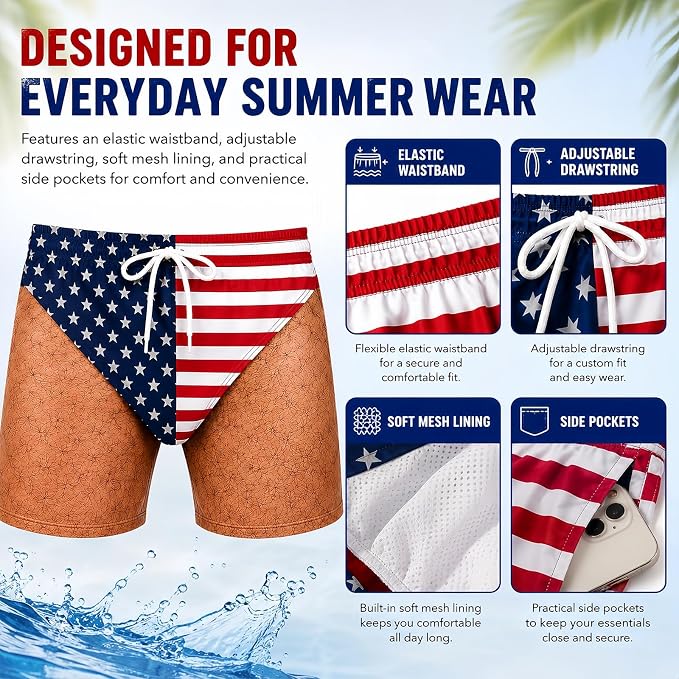 Custom Funny Patriotic Swim Trunks for Men