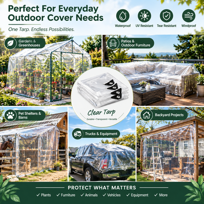 Heavy Duty Clear Waterproof PE Tarp – Transparent Outdoor Cover with Metal Grommets