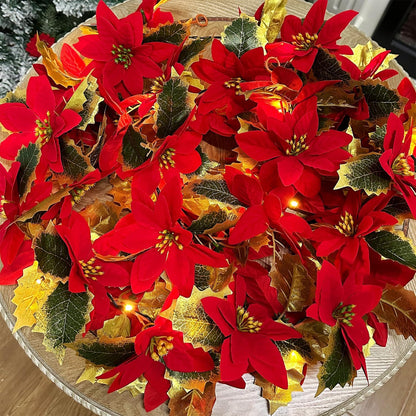 Poinsettia String Artificial Flower Holiday Lights